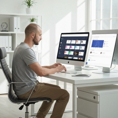 Person managing multiple social media platforms on a dashboard