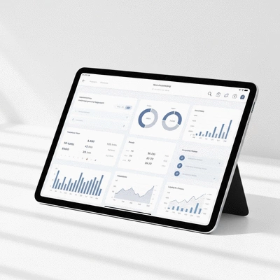 Modern e-commerce inventory management system dashboard on a tablet