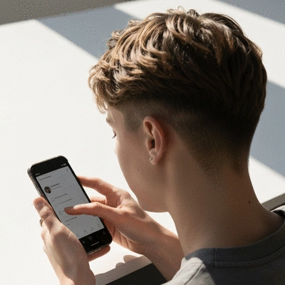 Person interacting with social media on a smartphone, clean background