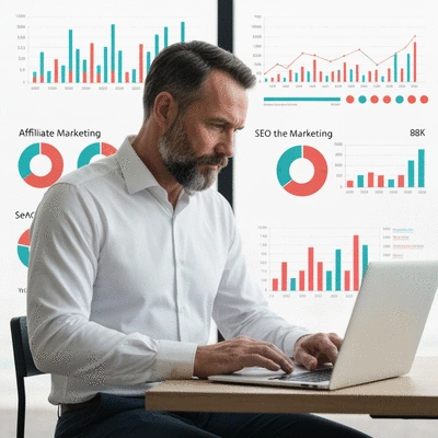 Person analyzing SEO metrics on a laptop for affiliate marketing