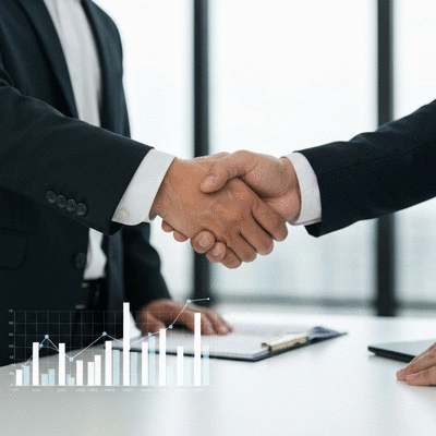Handshake over digital graph, symbolizing trust and growth in ethical affiliate marketing