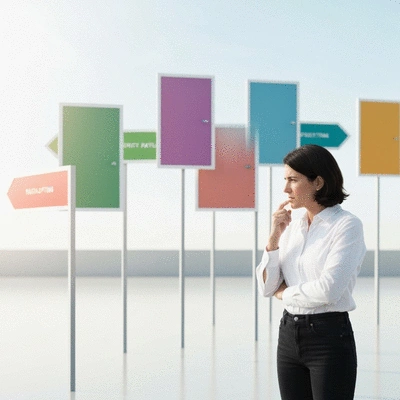 Person making a thoughtful choice between multiple options, representing affiliate programs