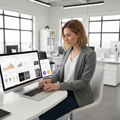 Startup founder using digital branding tools on a laptop