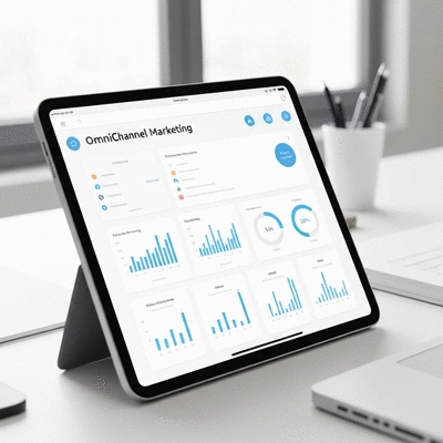 Clean, modern omnichannel marketing dashboard on a tablet
