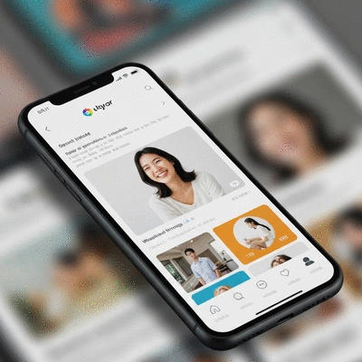 Modern smartphone displaying social media app with brand logo and engaging content