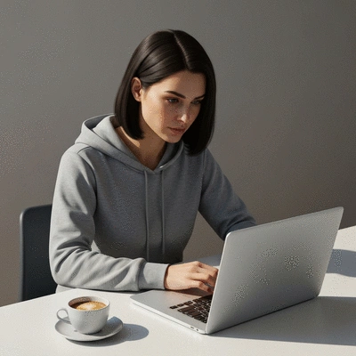 Person researching niches on a laptop with a cup of coffee