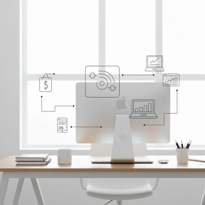 Modern office setup with digital tools symbolizing automation efficiency