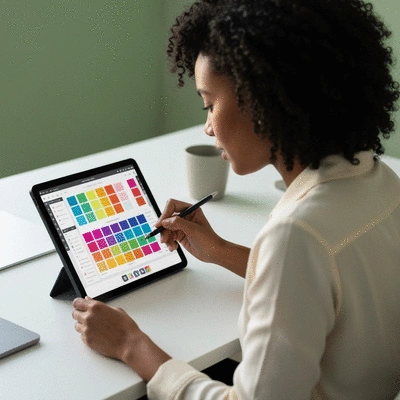 Creative professional using a digital tool to develop a brand color palette