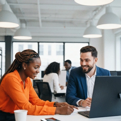 Diverse group of entrepreneurs collaborating in a modern office space, illustrating adaptability and confidence, no text, no words, no typography, clean image